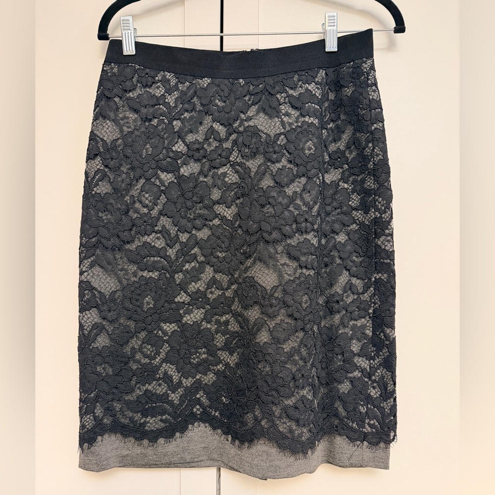 (1) LOFT Black Lace Pencil Skirt with Scalloped Hem